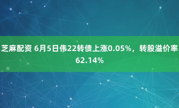 芝麻配资 6月5日伟22转债上涨0.05%，转股溢价率62.14%