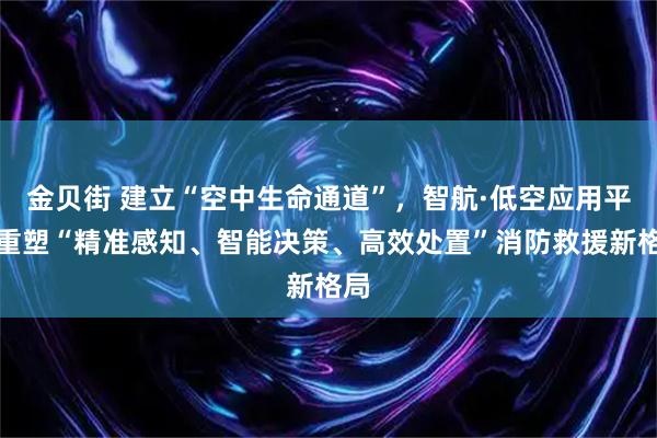 金贝街 建立“空中生命通道”，智航·低空应用平台重塑“精准感知、智能决策、高效处置”消防救援新格局